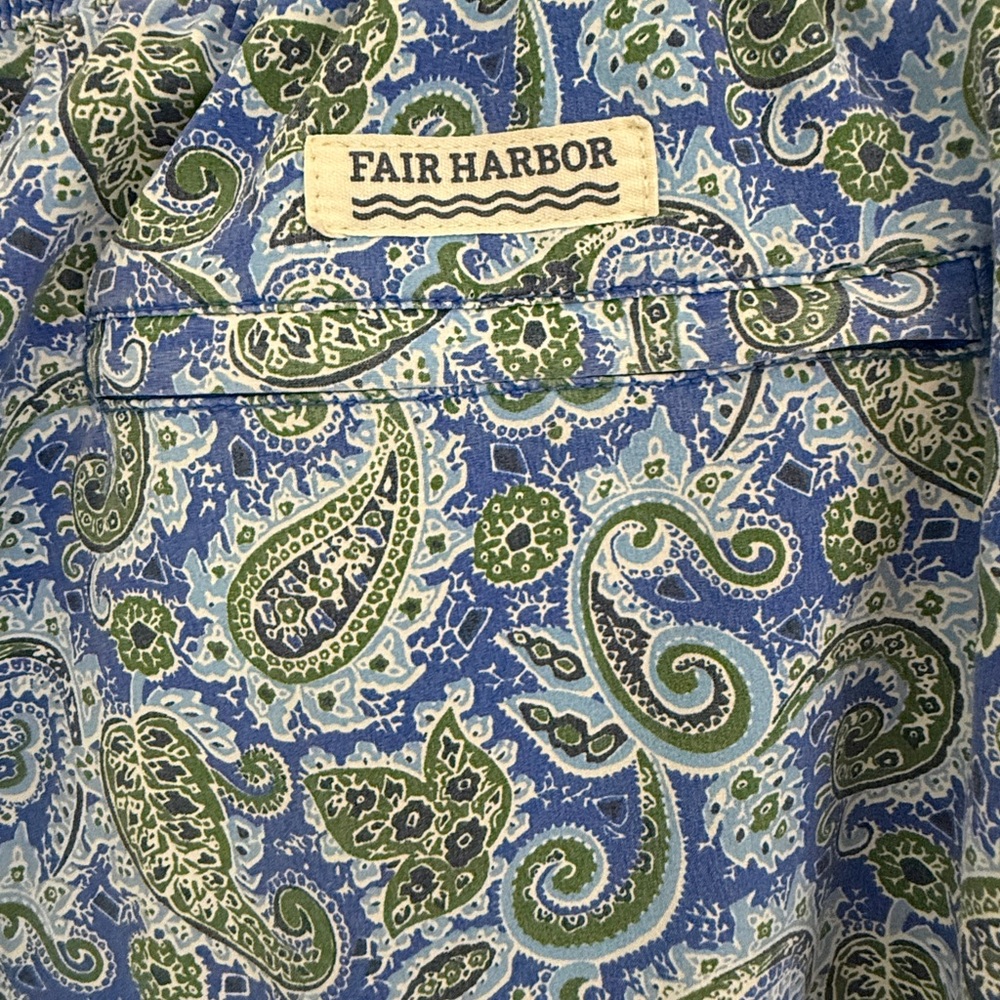 Fair Harbor Blue and Green Paisley Bungalow Liner Swim Trunks - Picture 4 of 9